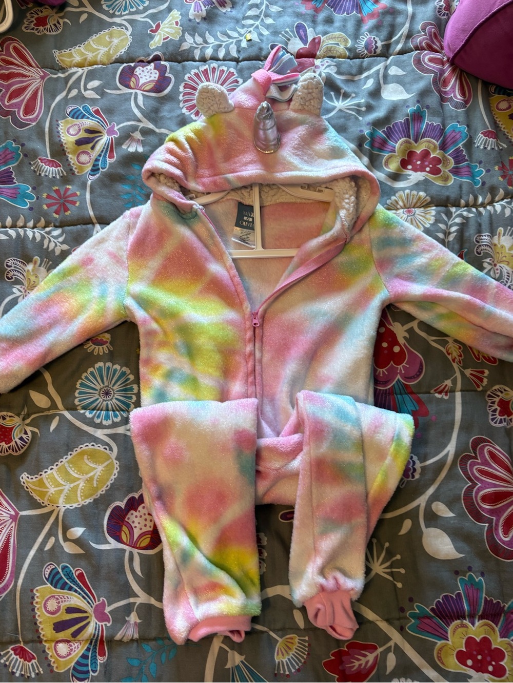 Kids Unicorn Hooded One-Piece in Pastel Rainbow